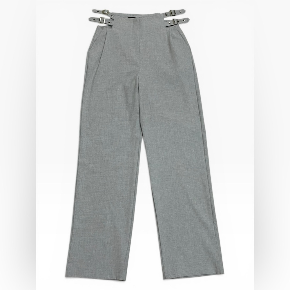 PiRAL Pants Small Gray Belt Waist Noche Buckle Slacks Trousers Career Wide Leg S - Picture 4 of 11
